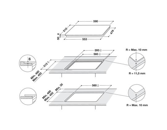 Whirlpool, laius 59 cm, raamita, must - Integreeritav induktsioonpliidiplaat