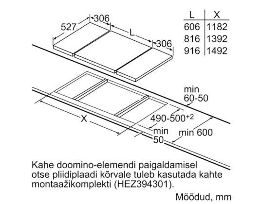 Bosch sarja 6 Domino, leveys 30,6 cm, teräsrunko, musta - Integroitu induktioliesi