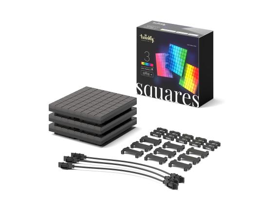 Twinkly Squares, 3 paneelia, IP20, laajennussarja, musta - Älykkäät valopaneelit