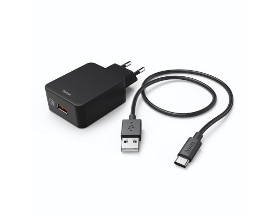 HAMA-pikalaturi USB-C-kaapelilla, 19,5 W, 1,5 m, musta - Lataussovitin kaapelilla