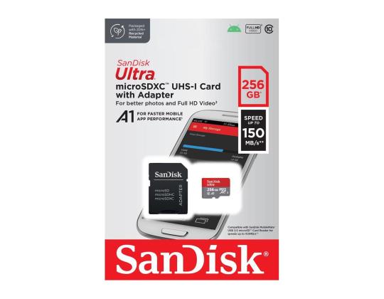 SANDISK Ultra microSDXC, 256 Gt, hall - MicroSD-kortti SD-sovitin