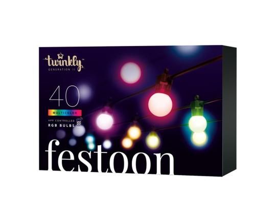 Twinkly Festoon Lights 40 RGB, 20 m, musta - Älykkäät juhlavalot