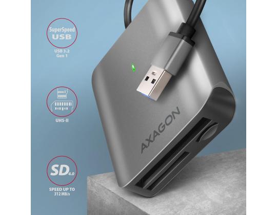 AXAGON CRE-S3 SuperSpeed USB-A UHS-II -lukija, tummanharmaa - Muistikortinlukija