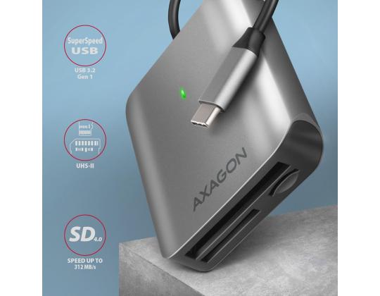 AXAGON CRE-S3C SuperSpeed USB-C UHS-II -lukija, tummanharmaa - Muistikortinlukija