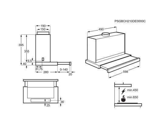 Electrolux, 600 m³/h, leveys 59,8 cm, harmaa - Integroitu ilmanpuhdistin