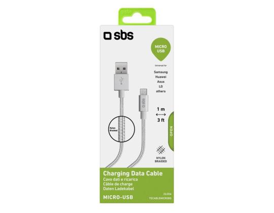 SBS hopea metalli punottu, USB-A - Micro USB, hopea - Kaabel