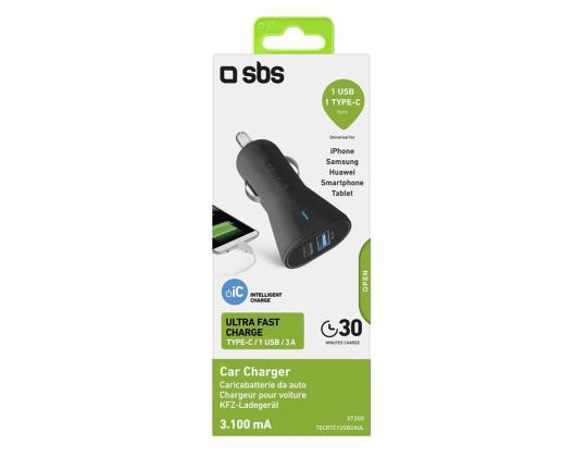 SBS, USB-A, USB-C, 10 W, musta - Autolaturi