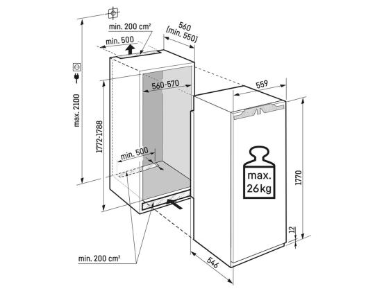 Liebherr, 277 L, korkeus 177 cm - Integroitu jääkaappi