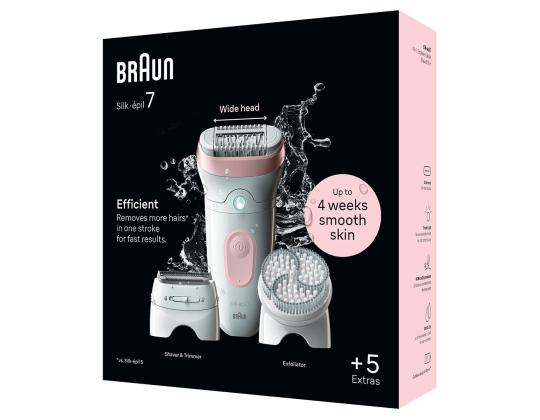 Braun Silk epil 7, märkä- ja kuivakäyttö, valkoinen/vaaleanpunainen - Epilaattori