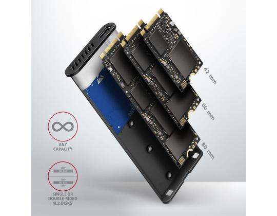 Axagon EEM2-SB2 Raw Box, USB-C, M.2 NVME, mSATA, musta - SSD-kotelo