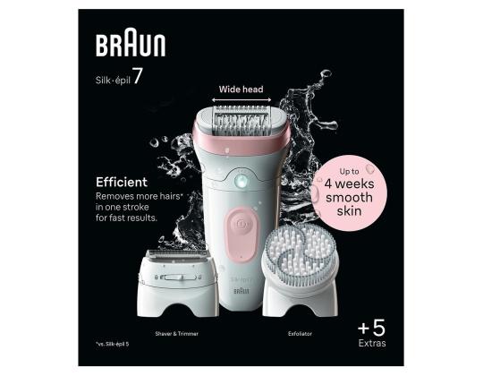 Braun Silk epil 7, märkä- ja kuivakäyttö, valkoinen/vaaleanpunainen - Epilaattori