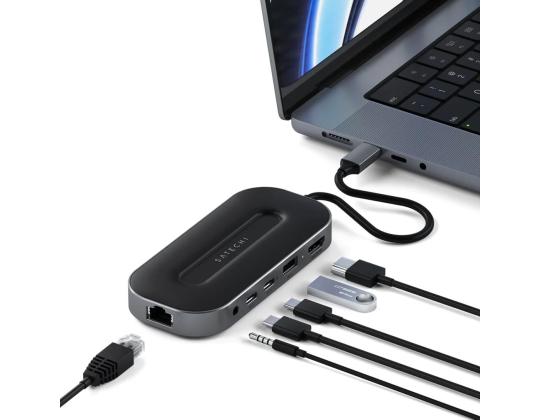 SATECH USB-4 Multiport + 2.5G Ethernet, tummanharmaa - USB-jakaja