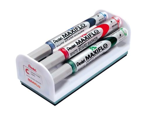 PENTEL Maxiflo S 4-värinen tussisarja, jossa on pidike ja pyyhekumi PENTEL Maxiflo S 4 väriä