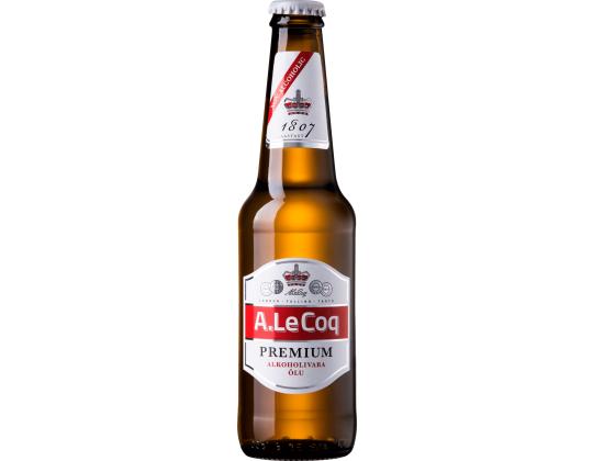 A. LE COQ Premium alkoholiton olut kevyt 0,5% 33cl (pullo)