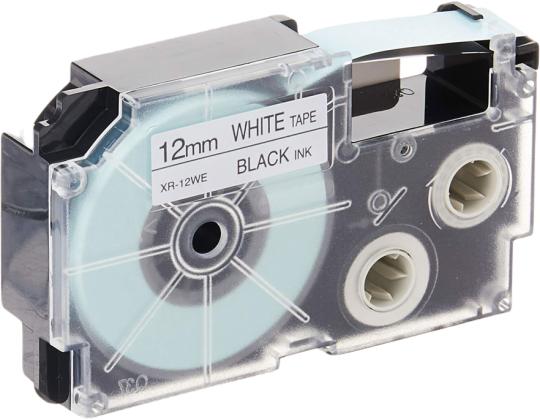 Tulostusteippi CASIO XR-12WE 12mm x 8m musta/valkoinen analoginen