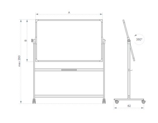Siirtotaulu 1500x1000mm valkotaulu/valkotaulu-tussitaulu Deluxe 2x3