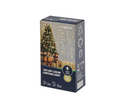 Valoverho PRIME LIGHT 120LED, 1,5x2m, lämmin valkoinen, 8 toimintoa + ajastin 1kpl