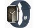 Apple Watch Series 9 GPS + Cellular, 41 mm, urheiluranneke, S/M, hopea, ruostumaton teräs / sininen - Älykello - Smartwatch